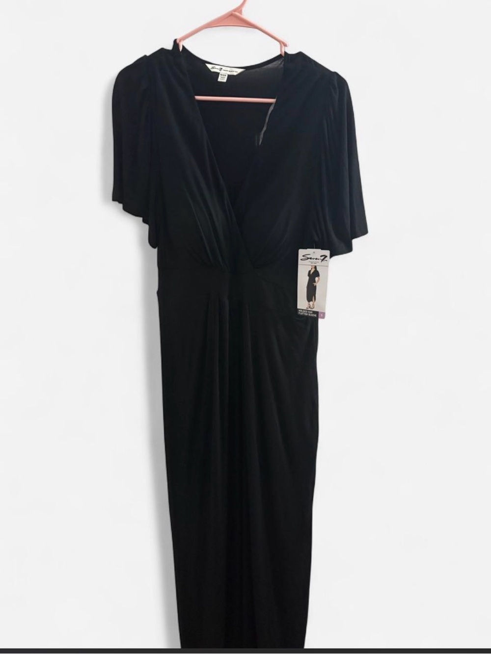 Seven7 Black V-Neck Wrap Maxi Dress with Flutter Sleeves